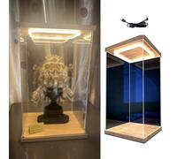 Teca Plexiglass Vetrina Alta In Acrilico con Luce - 10/15/20/25/30/35/40/50/60 Cm di Altezza Scatola Espositiva per Oggetti da Collezione per Bambole, Grande Mobiletto Portaoggetti con Anta(15x15x30cm