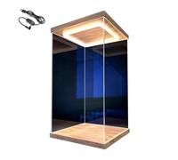 Teca Plexiglass Vetrina Alta In Acrilico con Luce a LED E Sportello Luminoso, Scatole Espositive In PVC per Oggetti Collezione, Grande Vetrina Antipolvere Base Legno(35x35x35cm/14x14x14in)