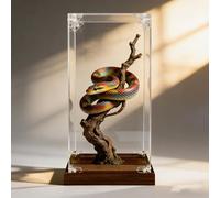 Teca Plexiglass Vetrina Alta Trasparente Serpenti Finti Legni Galleggianti, Scatole Acrilico Oggetti Collezione Base Legno, Scatola Espositiva Antipolvere(25x40xH60cm/10x16x24in)