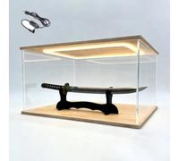 Teca Plexiglass Vetrina Espositiva Acrilico LED Figure con Supporto Spada, Vetrina Trasparente Antipolvere Miniature Collezione, Lunghezza 10/15/20/25/30/35/40/50/60cm(45x30x20cm/18x12x8in)