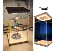 Teca Plexiglass Vetrina Espositiva Alta In Acrilico per Action Figure, Scatole Trasparenti Illuminate con Sportello, Modelli da Collezione Quadrati, Bambole Scatola Portaoggetti, Vetrina(25x25x40cm/10