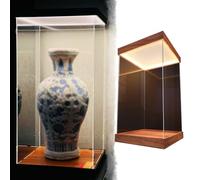 Teca Plexiglass Vetrina Espositiva Alta Trasparente, Contenitori Organizer Plastica Grandi Dimensioni Luce Calda Base Legno, Scatola Portaoggetti Scrivania Personalizzabile(15x25xH55cm/6x10x22in)