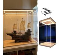 Teca Plexiglass Vetrina Espositiva In Acrilico di Grandi Dimensioni Modellini Auto, Mobile Contenitore Illuminazione LED, Base Anta In Legno, Organizer Action Figure(20x20x40cm/8x8x16in)