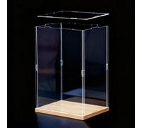 Teca Plexiglass Vetrina Impilabile in Acrilico con Base i Legno, Vetrina per Hobby in Plastica Trasparente, Contenitori per Action Figure Alte(40x45xH45cm/16x18x18in)
