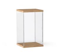 Teca Plexiglass Vetrina in Acrilico Alta 15, 20, 30, 35, 40, 45, 50cm, Vetrina Robusta con Piano Superiore e Base Effetto Legno, Scatola Portaoggetti in Plastica ad Alta Trasmittanza per Bambole(L15xW
