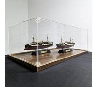 Teca Plexiglass Vetrina in Acrilico Extra Lunga per Modellini Navi, Scatole Trasparenti Alta Definizione Base Legno Ispessita, Grandi Contenitori Antipolvere(35x10xH15cm/14x4x6in)