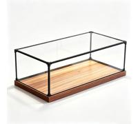 Teca Plexiglass Vetrina in Acrilico Trasparente con Cornice Alluminio Nero | Contenitore Allungato con Base in Legno, Vaschette Espositive per Action Figure misure: 10, 13, 18, 23, 28, 33, 38, 70 cm