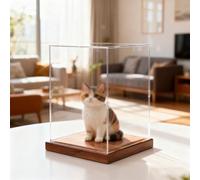Teca Plexiglass Vetrina Trasparente Base Legno Modellino Gatto, Vetrina Hobby Plastica Alta 45, 50, 55, 60 cm, Contenitori Impilabili Oggetti Collezione Grandi Dimensioni(40x55xH55cm/16x22x22in)