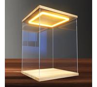 Teca Plexiglass Vetrine Alte In Acrilico Trasparente E Leggero, Vetrina Antipolvere con Anta, Vetrina per Piccole Figure In PVC da 10/15/20/25/30/40/60 cm con Base Legno(20x20x30cm/8x8x12in)