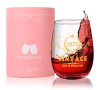 Tecanne Bicchiere da vino senza stelo in stile vintage 1975, per il 50° compleanno da donna, 425 ml, accessori per vino per gli amanti del vino, regalo fantastico per donna di 50 anni