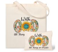 Tecanne Regali cristiani per donne, borsa tote in tela con borsa per il trucco, ispiratrice, religiosa, spirituale, compleanno, regalo di Natale per donne, lei, mamma, moglie, fidanzata, sorelle,