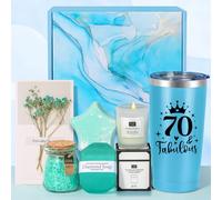 Tecanne Regalo per il 70° compleanno da donna, confezione unica blu per la cura di sé rilassante, set da bagno spa per lei, regalo di compleanno per mamma, nonna, migliori amici, sorelle, besties