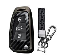 TECART Custodia per chiave auto, adatta per Audi A1 A3 A4 A6 A8 Quattro Q2 Q3 Q7 S3 S6 RS3 RS6 R8 TT TTS PVC Portachiavi Keyless Go Protezione 3 Tasti Key Case in fibra di carbonio, A-nero., 3-Taste