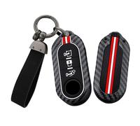 TECART Custodia per chiave auto, adatta per Fiat 500 500L 500X Grande Punto Florino per Dodge IVECO Citroen Metallo Cover Chiave Silicone 3 Tasti Fibra di Carbonio Modello Portachiavi -Lang B