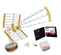 TECATEL - Kit antenna TV 18 dB + amplificatore 30 dB 2UHF + alimentatore 2 uscite + connessioni + 20 m cavo TV
