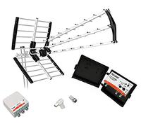 TECATEL - Kit antenna TV da 18 dB 5 G, colore: nero, con amplificatore da 30 dB, 2 UHF, alimentatore e connessioni, colore: nero