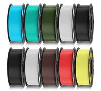 TECBEARS Filamento PLA Multicolore Bundle 1.75mm 4KG, Filamento per Stampante 3D, Nero*2 + Bianco*2 + Azzurro + Color Cioccolato + Giallo Limone + Rosso Ciliegia + Verde Menta + Verde Oliva