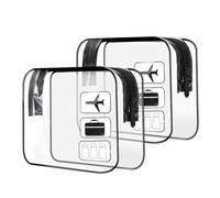 TECDW 2 Pezzi Buste da Viaggio per Liquidi Aereo,Trasparenti da Aereo Borse per Cosmetici con Cerniere,Buste per Liquidi Aereo Riutilizzabile,Kit Viaggio Aereo Trasparente,per Uomini e Donne (nero)