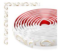 TECDW Modanatura Adesiva Flessibile, Cornice Adesiva per Pareti, boiserie adesiva, Per armadi, pareti, decorazioni per la casa (Bianco con oro-3)
