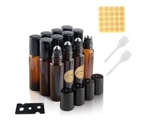 TECDW Roll on Vuoto per Oli Essenziali 10 ml, 12 pcs Ricaricabili Bottiglia a Rullo in Vetro con Apribottiglie, Marrone Bottiglie Vuote in Vetro per Olio Essenziale, Aromaterapia, Profumo, Liquidi