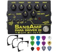 Tech 21 SansAmp Para Driver Di V2 - Set di pedali preamplificatori con 3 cavi patch e set di plettri Dunlop