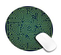 Tech Circuit Board Maze Futuristic Piccolo Mouse Pad | Modello circuito al neon, simboli di codifica, decorazione per ufficio programmatore, regalo appassionato di tecnologia