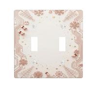 Tech Inspired - Placca di copertura per interruttore della luce a doppio | Linee di circuito in oro rosa, accenti fiocco di neve, motivi di albero stagionale, ornamenti per scatole regalo