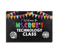 Tech Lab Personalized Door Sign - “Welcome to Our Digital World” Custom Teacher Name Poster, Computer Science Classroom Decor (Framed,08x12inch(20x30cm))