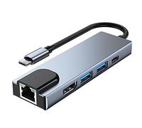 Tech-Protect Adattatore V3 Hub 5 in 1 - Adattatore USB-C con HDMI 4K, 2 x USB, USB-C, LAN RJ45 | per laptop con porta USB di tipo C | grigio