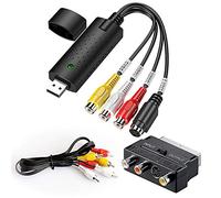 Tech Stor3 Reto USB 2.0 Audio/Video Grabber Nuova Versione 2025 + Adattatore Scart+Cavi RCA Compatibile con Windows 10-11|VHS|Scheda di acquisizione Video USB Colore Nero