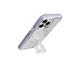 tech21 EvoCrystal Kick - Custodia per iPhone 14, compatibile con MagSafe, protezione dagli impatti con cavalletto, colore: Lilla