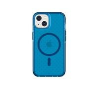 tech21 iPhone 14 Evo Check compatibile con MagSafe - Custodia protettiva antiurto e sottile da 4,9 m FlexShock Protezione Multi-Drop Pulsanti Extra Blu