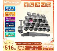 Techage 16CH 5MP 8MP PTZ POE Sistema di telecamere di sicurezza Colore Notte 4K Rilevamento umano CCTV NVR Kit telecamera di videosorveglianza ONVIF 16CH 8pcs Cam 5MP