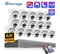Techage 16CH 8MP 5MP 4K POE Sistema di telecamere di sicurezza Dome Visione notturna a colori Audio bidirezionale CCTV Kit di videosorveglianza per interni 16CH NVR 12 CAM 5MP