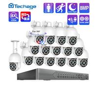 Techage 16CH 8MP Dual Lens PTZ POE Camera System 8X Mix Zoom rilevamento umano Auto Track Audio bidirezionale CCTV Set di videosorveglianza