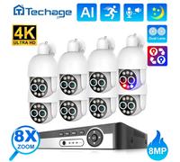 Techage 4K 8CH 8MP PTZ POE Sistema di sicurezza della telecamera Zoom 8X Doppia lente Telecamera Rilevamento umano Registra CCTV Telecamera di sorveglianza Protecti
