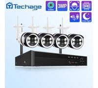 Techage 8CH H.265 3MP Sistema di telecamere WiFi CCTV NVR Audio bidirezionale Kit di sicurezza per videosorveglianza wireless in metallo rilevato umano