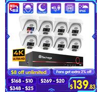 Techage H.265 8CH 4K 5MP POE Sistema di telecamere di sicurezza 8MP Face Detect Dome Kit di videosorveglianza notturna a colori con audio bidirezionale per interni