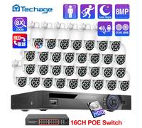 Techage H.265 8MP 32CH Kit telecamera POE a doppio obiettivo Umanoide Ritazione automatica Smart AI 8X Zoom PTZ POE Kit di sorveglianza E-mail Alert P2P 32CH 16pcs Cameras