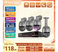 Techage UHD 8CH 4K PTZ POE Sistema di telecamere di sicurezza 2K 5MP Visione notturna a colori CCTV Kit di protezione per videosorveglianza Rilevamento umano 8CH 2pcs Camera 8MP