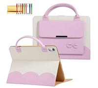 Techcircle - Custodia a borsetta per iPad 9a 8a 7a generazione/Pro 10.5/Air3, con grazioso fiocco e patta a portafoglio, sottile, in pelle PU, con tasca, accensione e spegnimento automatico, rosa