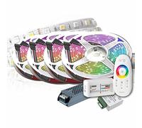 TechCore Striscia LED RGBW 5050 SMD, 20 m, con telecomando RF, incluso alimentatore di rete da 24 V, 12,5 A, 300 W, RGB+W, set di strisce LED con luce bianca calda per un'illuminazione suggestiva e