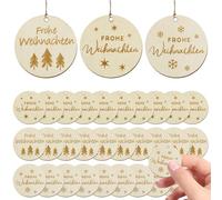 TECHEEL 30 etichette regalo in legno con scritta in lingua tedesca "Frohe Weihnachten Holz", in legno, per decorazioni natalizie