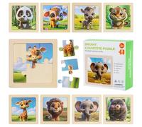 TECHEEL 8 puzzle in legno per bambini a partire dai 3 4 5 6 anni, puzzle per bambini con motivi animali, puzzle per bambini in legno, mini puzzle giocattolo educativo per ragazze e ragazzi