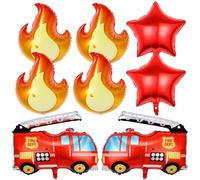 TECHEEL Palloncino Compleanno Autopompa, Decorazione Compleanno Vigili del Fuoco, Palloncino Autopompa, Palloncini Foil con Fiamme Rosse, Decorazione Compleanno per Ragazzi, Decorazione Vigili del Fu