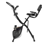 TechFit Cyclette da Casa Pieghevole Resistenza Magnetica, Display LCD, Schienale e Sella Regolabile, Sensore Pulsazioni, Supporto Tablet, Volano a Livelli, Ruote Salvaspazio, Portata Max 120 kg