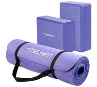 TechFit Set Blocchi Yoga, Tappetino 180x60x1 cm, Spesso Antiscivolo EVA Alta Densità 2 Mattoncini 22,5x15x7,6cm Pilates Stretching Cinghia Trasporto Ecologico