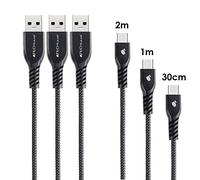 TECHGEAR 3 Pezzi (30cm/1m/2m) USB C Cavo per Ricarica e Trasmissione per Samsung Tab A8 2022, Tab A7 10.4" T509 T500, Tab T510, Tab S4 10.5", Tab S7 S7+ S6 S5e S4 S3 e per altri dispositivi - Nero