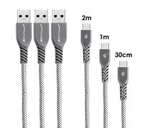 TECHGEAR 3 Pezzi (30cm/1m/2m) USB C Cavo Type C Carica Rapida e Trasmissione per Samsung Tab A7 2020, Tab A 10.1" 2019 T510, 10.5" T590, Tab S4 10.5", Tab S3 9.7 - per dispositivi di tipo C [Argento]