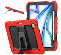 Techgear ArmourSHIELD - Custodia protettiva per Apple iPad Air 11 (M3 2025/M2 2024, resistente agli urti, con supporto pieghevole e pellicola proteggi schermo, colore: Rosso
